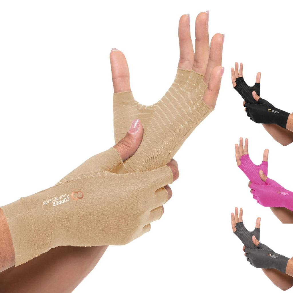Copper Compression Arthritis Gloves | Fingerless Arthritis Carpal Tunnel Pain Relief Gloves For Men & Women | Hand Support Wrist Brace For Rheumatoid, Tendonitis, Swelling, Crocheting, Typing (M)
