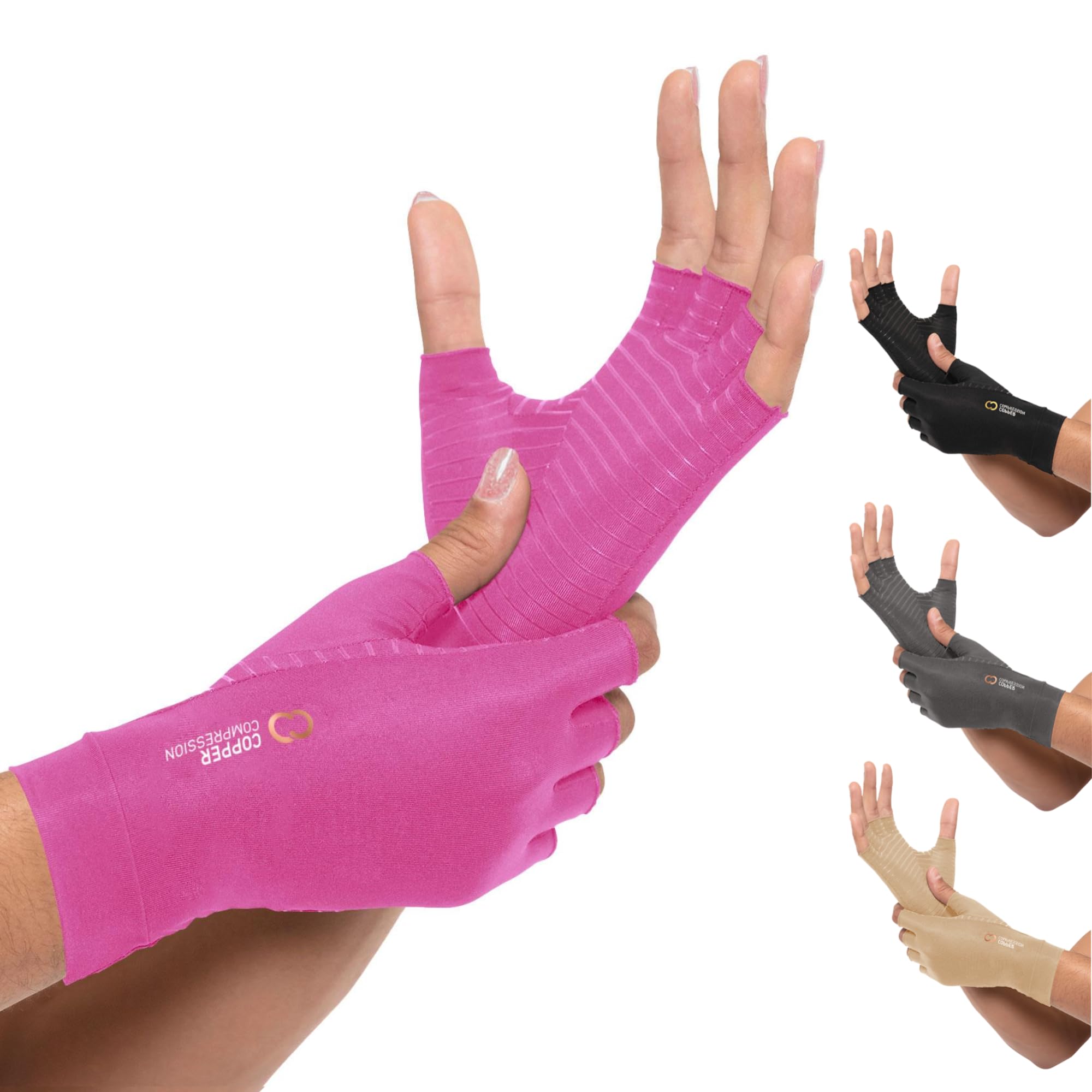 Copper Compression Arthritis Gloves | Fingerless Arthritis Carpal Tunnel Pain Relief Gloves For Men & Women | Hand Support Wrist Brace For Rheumatoid, Tendonitis, Swelling, Crocheting, Typing (M)