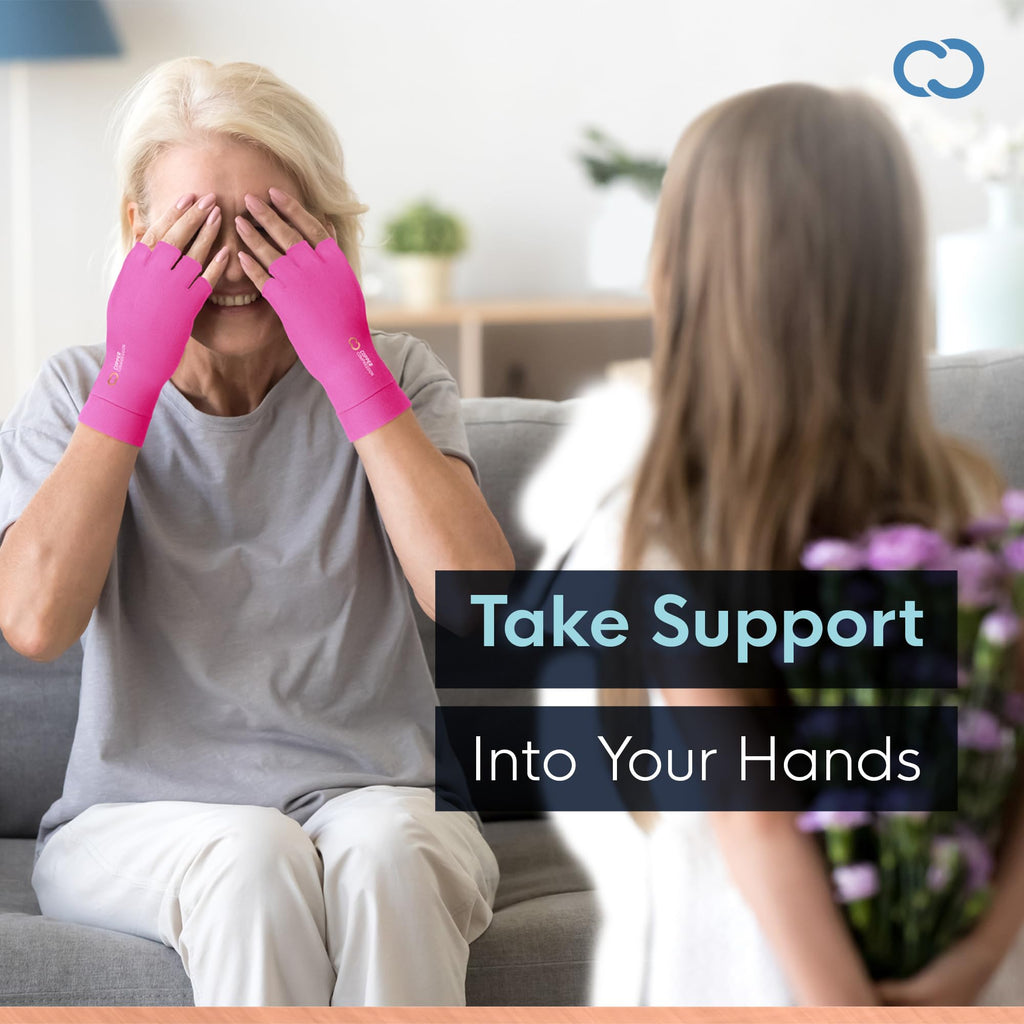 Copper Compression Arthritis Gloves | Fingerless Arthritis Carpal Tunnel Pain Relief Gloves For Men & Women | Hand Support Wrist Brace For Rheumatoid, Tendonitis, Swelling, Crocheting, Typing (M)