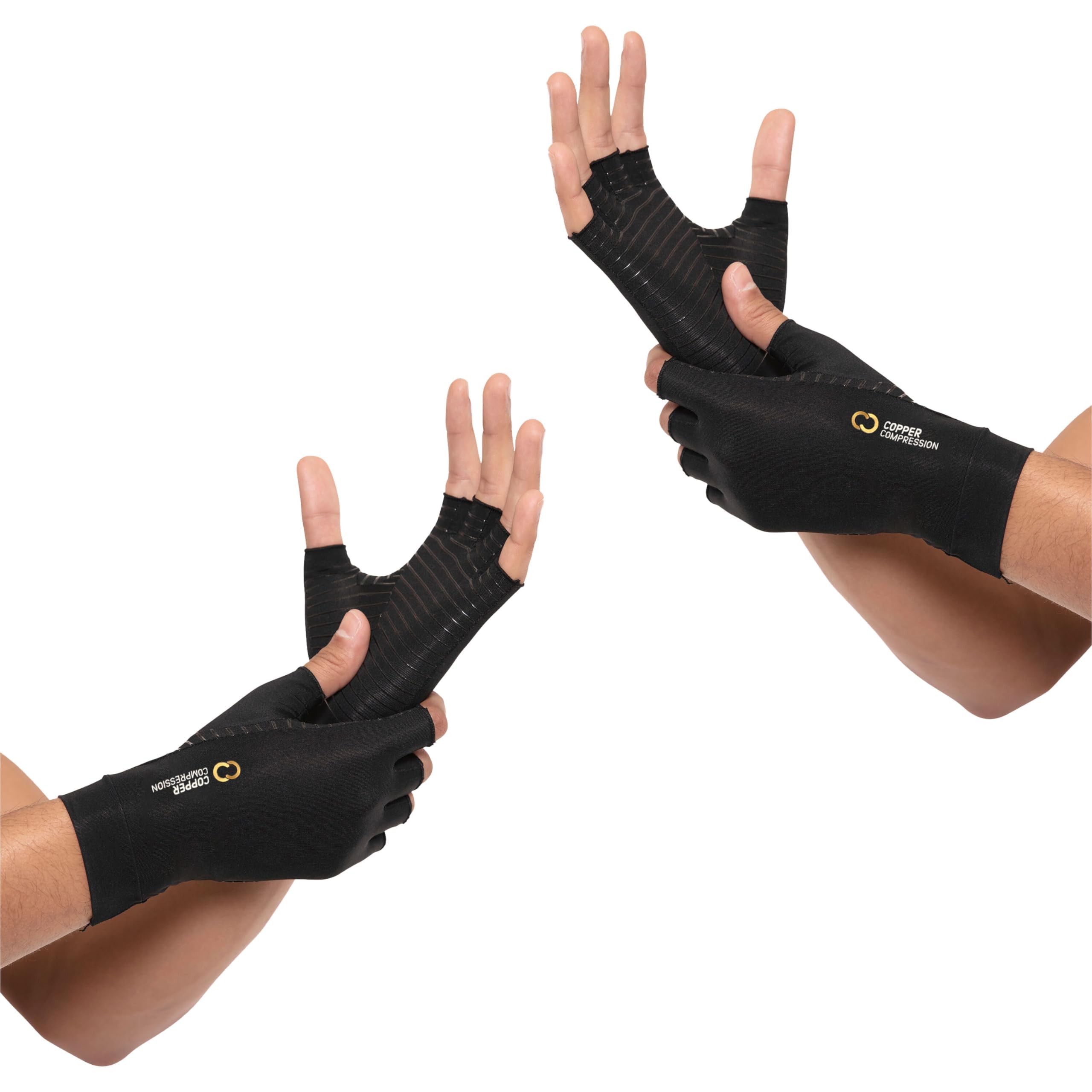 Copper Compression Arthritis Gloves | Fingerless Arthritis Carpal Tunnel Pain Relief Gloves For Men & Women | Hand Support Wrist Brace For Rheumatoid, Tendonitis, Swelling, Crocheting, Typing (M)