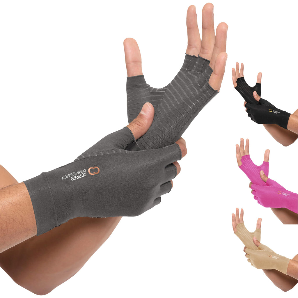 Copper Compression Arthritis Gloves | Fingerless Arthritis Carpal Tunnel Pain Relief Gloves For Men & Women | Hand Support Wrist Brace For Rheumatoid, Tendonitis, Swelling, Crocheting, Typing (M)